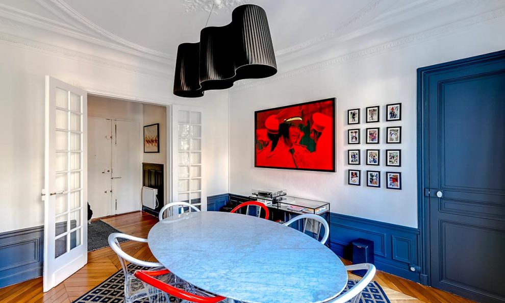 Décoration d'un appartement haussmannien à Paris dominante couleur Bleu
