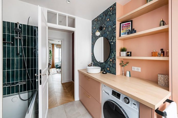relooking d'une salle de bain d'un appartement à Paris avec décoration cocooning - vue panoramique