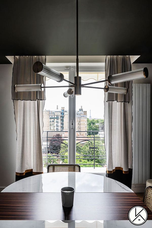 masculine elegance dining room and designer lighting