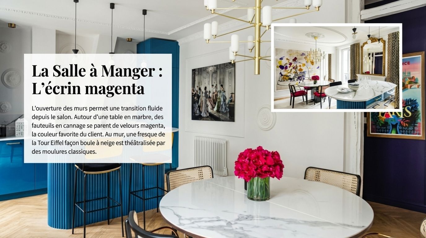 projet Emily in Paris salle à manger magenta