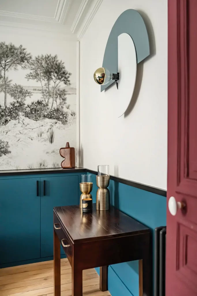 rangement sur mesure bleu chambre parentale haussmannien paris 6